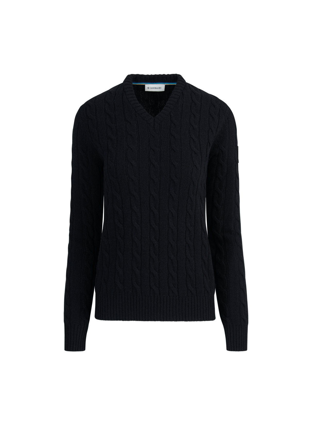 Cable Knit V-Neck Sweater - Black