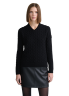Cable Knit V-Neck Sweater - Black