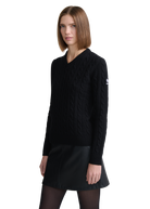 Cable Knit V-Neck Sweater - Black