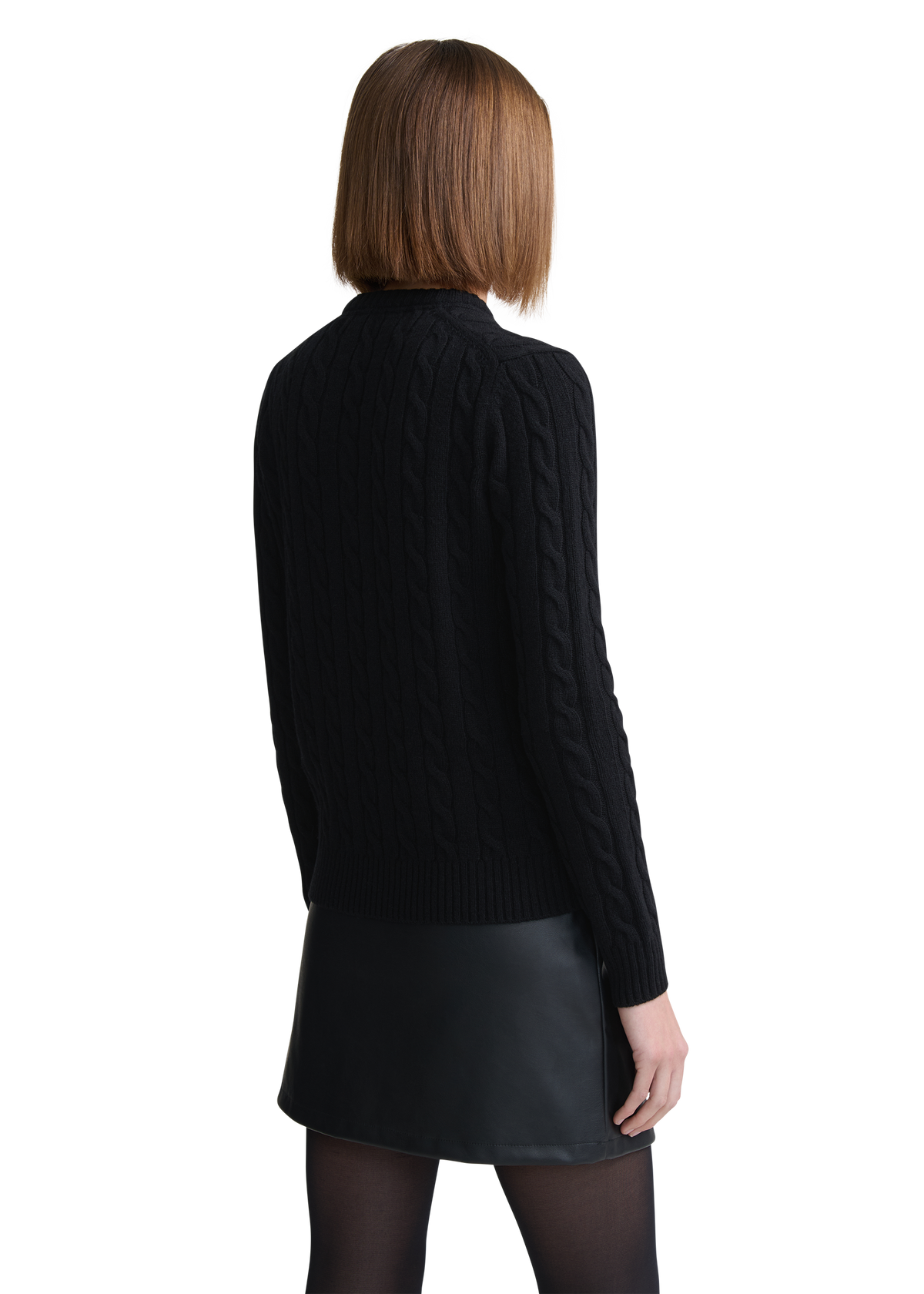 Cable Knit V-Neck Sweater - Black