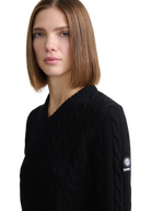 Cable Knit V-Neck Sweater - Black