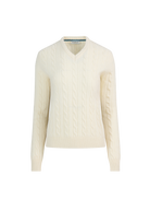 Cable Knit V-Neck Sweater - Ecru