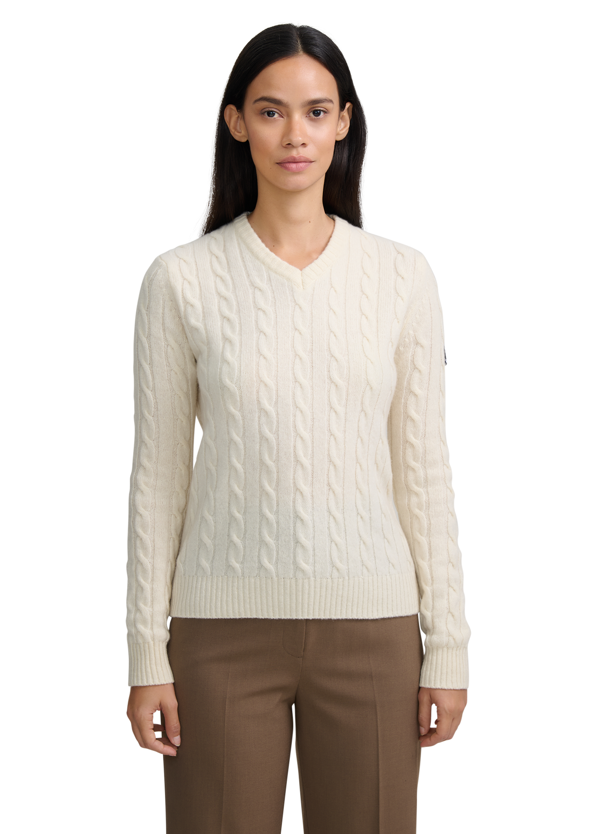 Cable Knit V-Neck Sweater - Ecru
