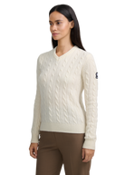 Cable Knit V-Neck Sweater - Ecru
