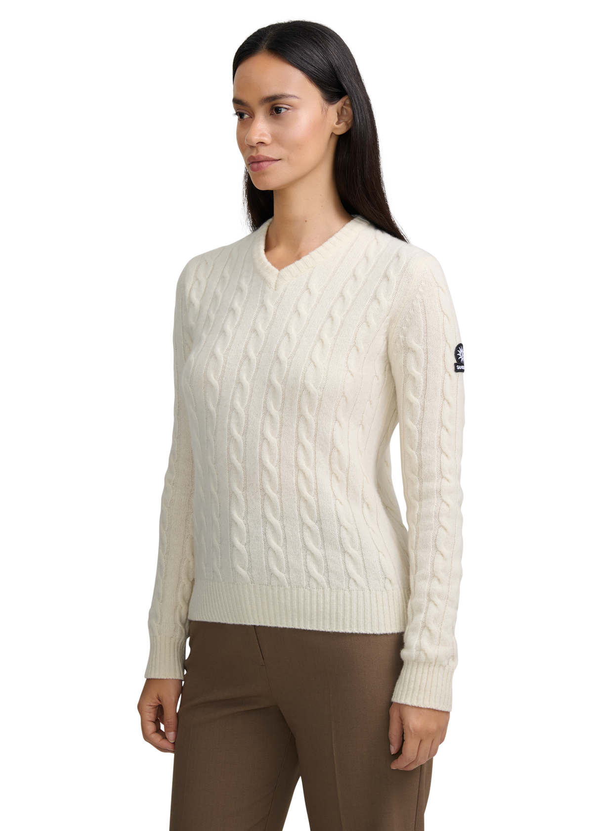 Cable Knit V-Neck Sweater - Ecru