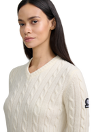 Cable Knit V-Neck Sweater - Ecru