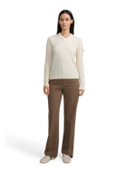 Cable Knit V-Neck Sweater - Ecru