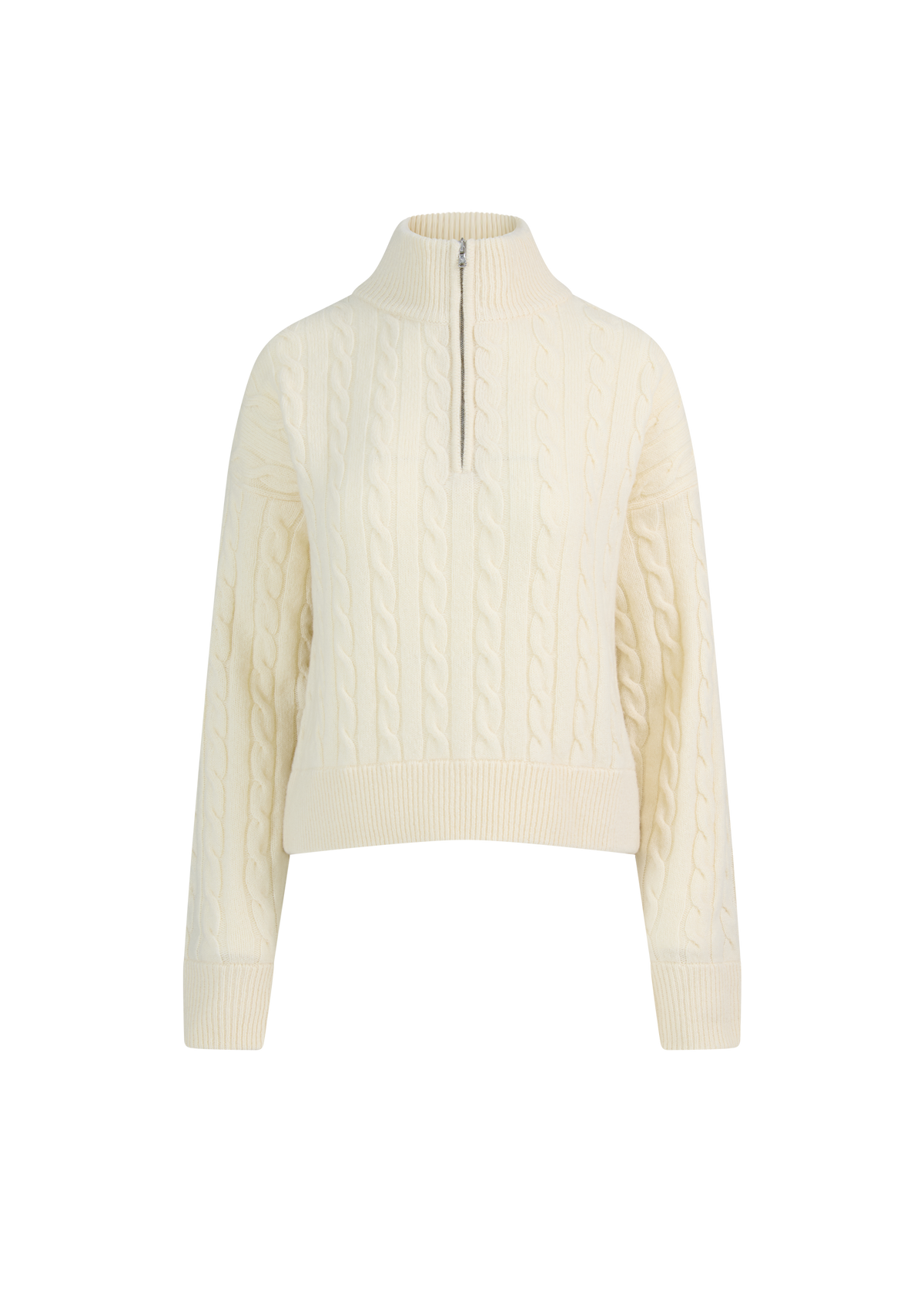 Cable Knit Quarter-Zip Sweater - Ecru