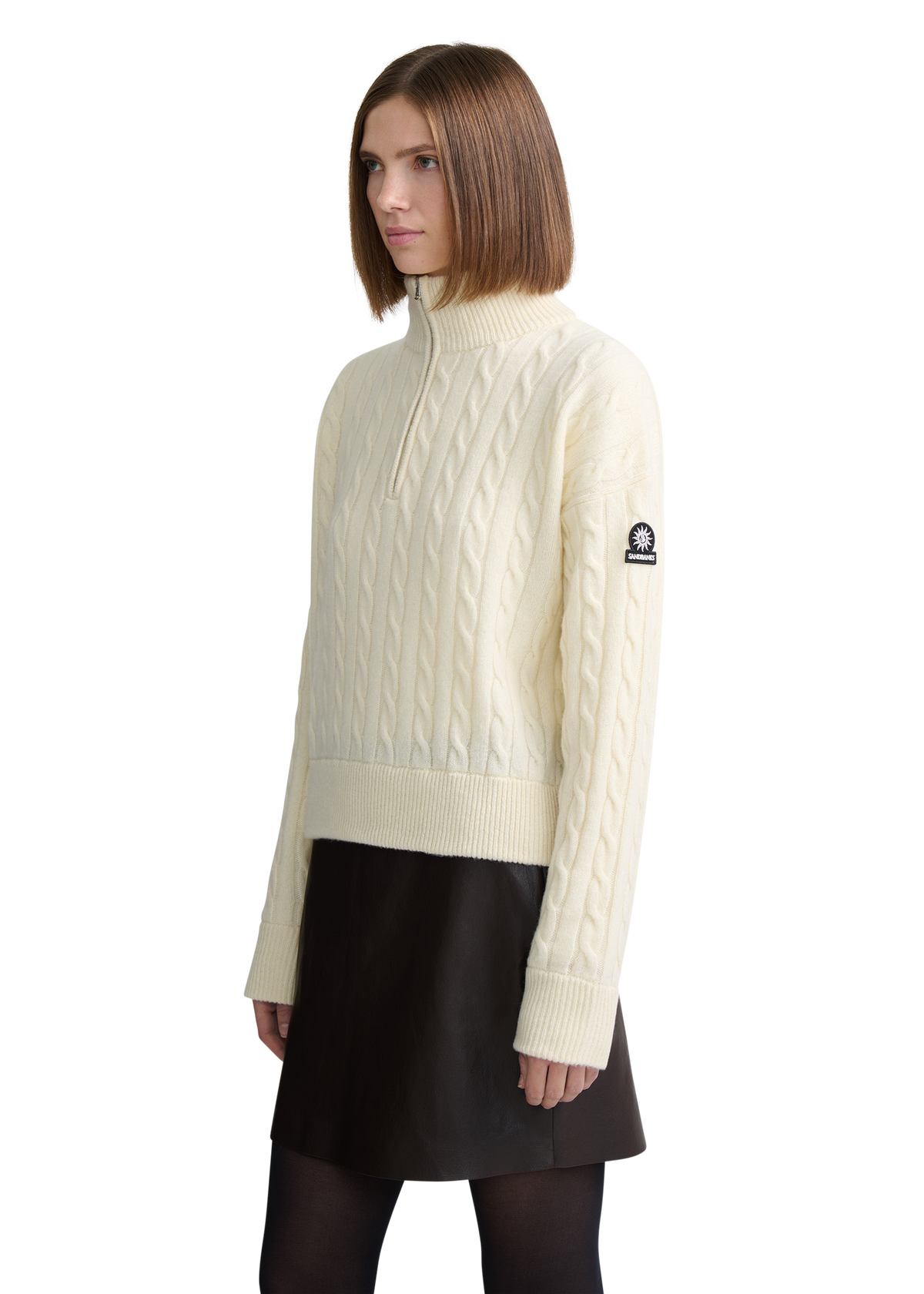 Cable Knit Quarter-Zip Sweater - Ecru