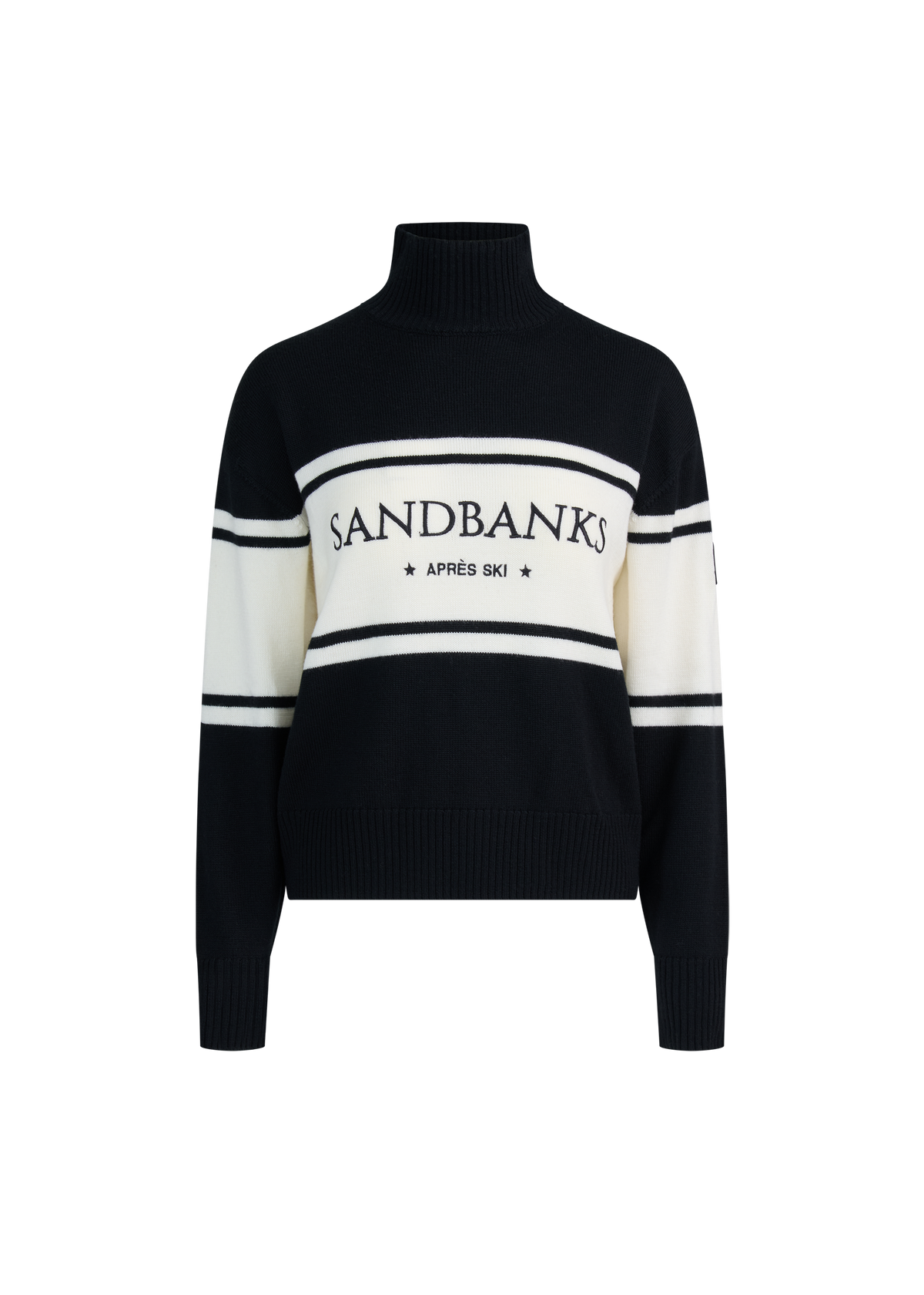 Wool Intarsia Turtleneck Sweater - Black