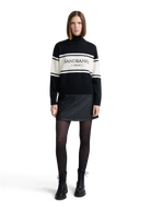 Wool Intarsia Turtleneck Sweater - Black
