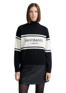 Wool Intarsia Turtleneck Sweater - Black
