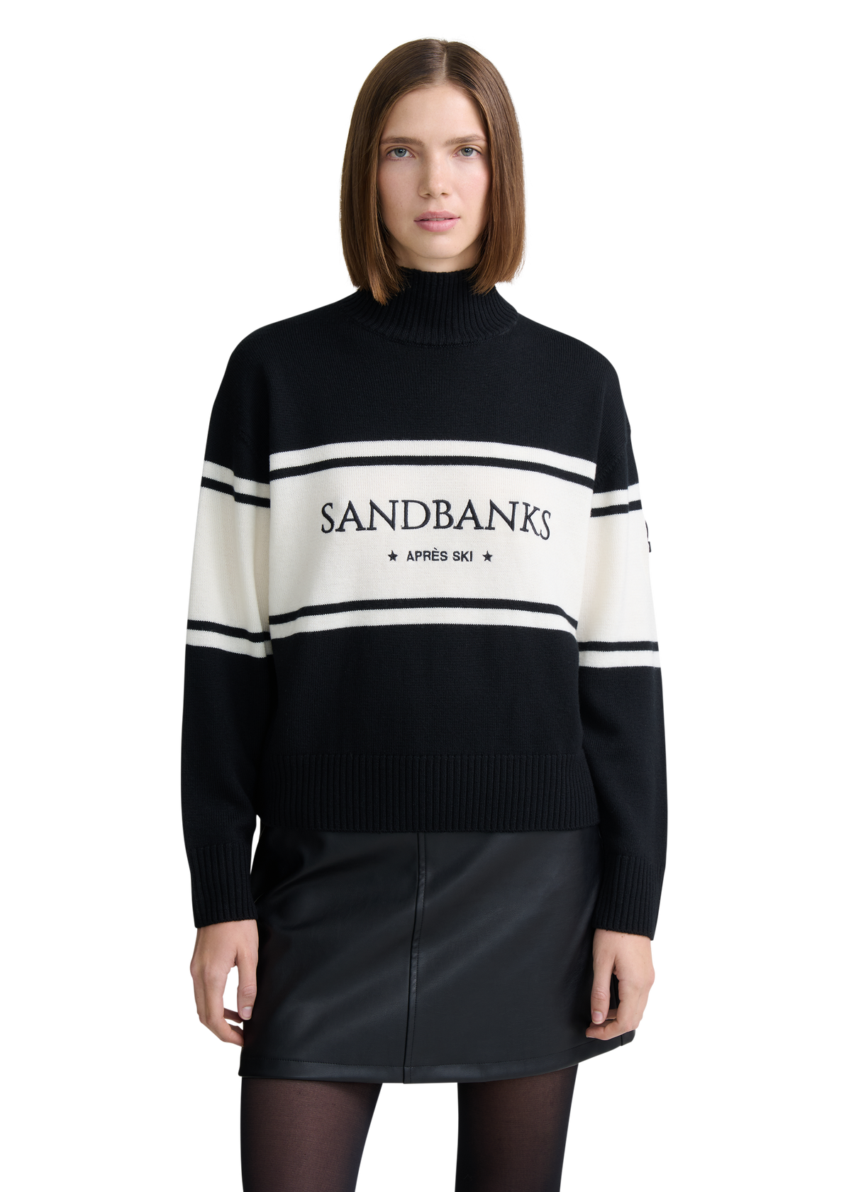 Wool Intarsia Turtleneck Sweater - Black