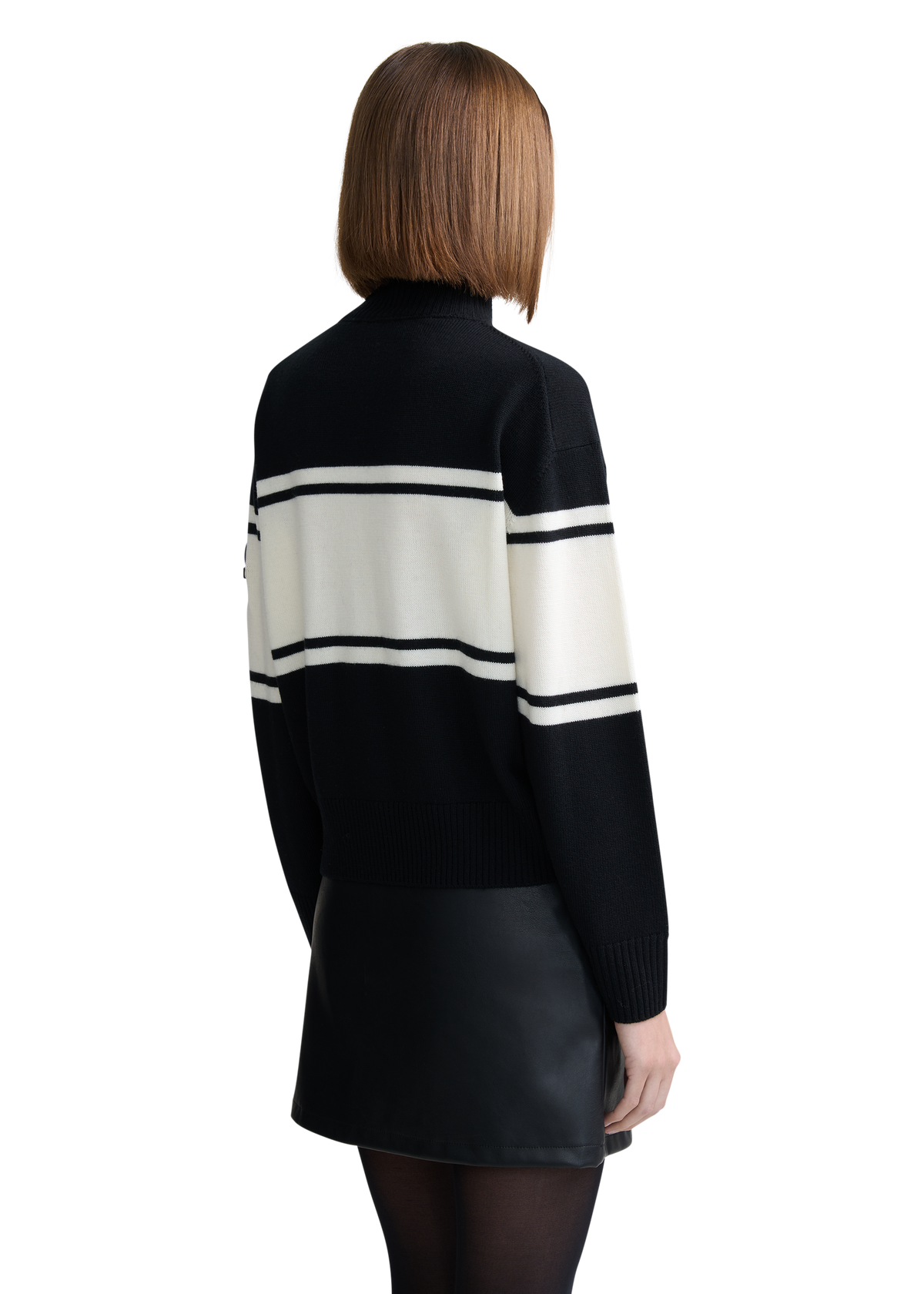 Wool Intarsia Turtleneck Sweater - Black