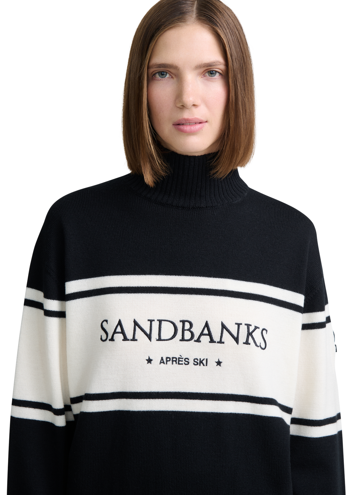 Wool Intarsia Turtleneck Sweater - Black