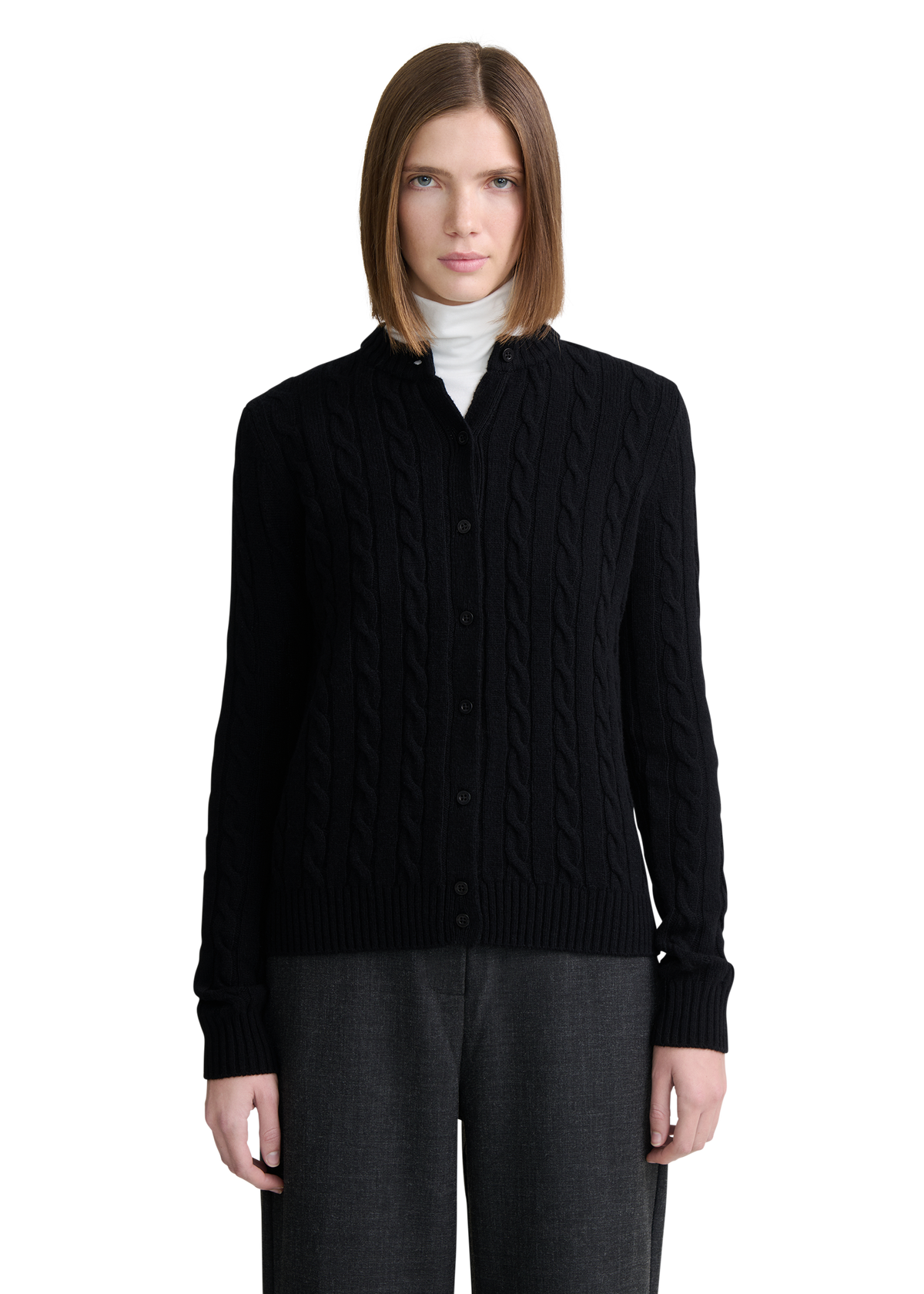 Cable Knit Crew Neck Sweater - Black