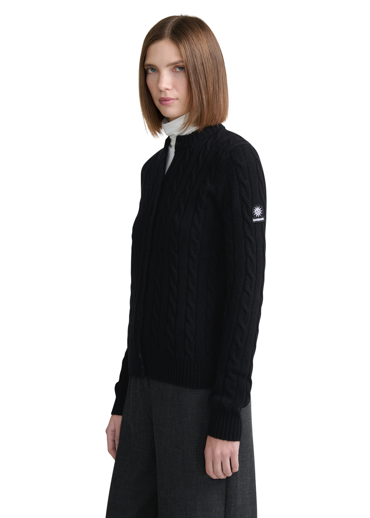 Cable Knit Crew Neck Sweater - Black