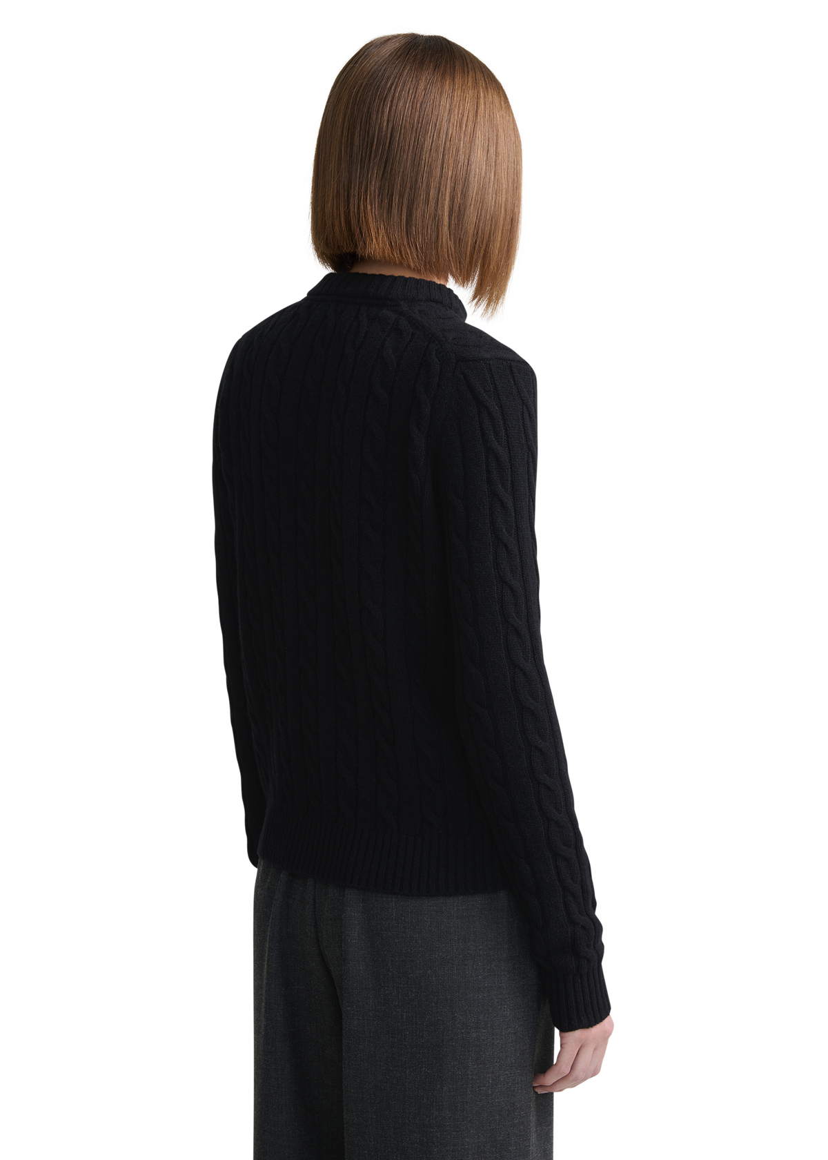 Cable Knit Crew Neck Sweater - Black