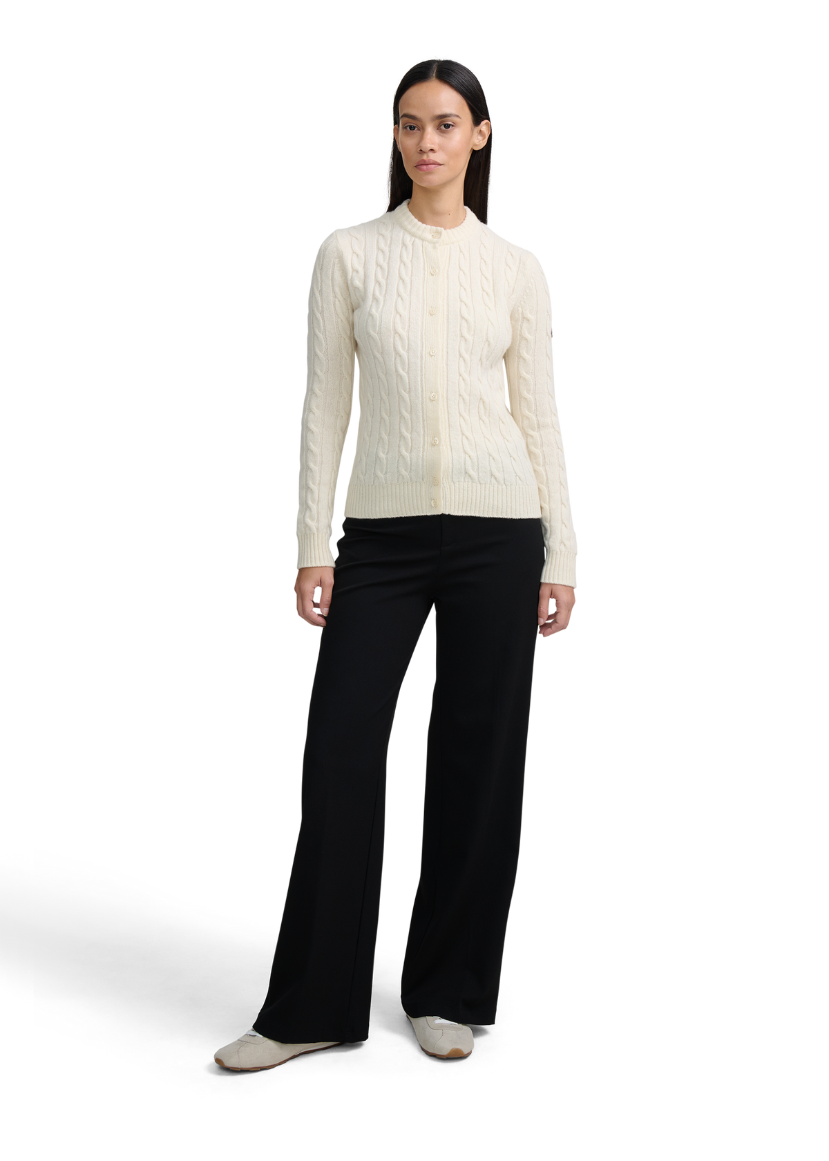 Cable Knit Crew Neck Sweater - Ecru