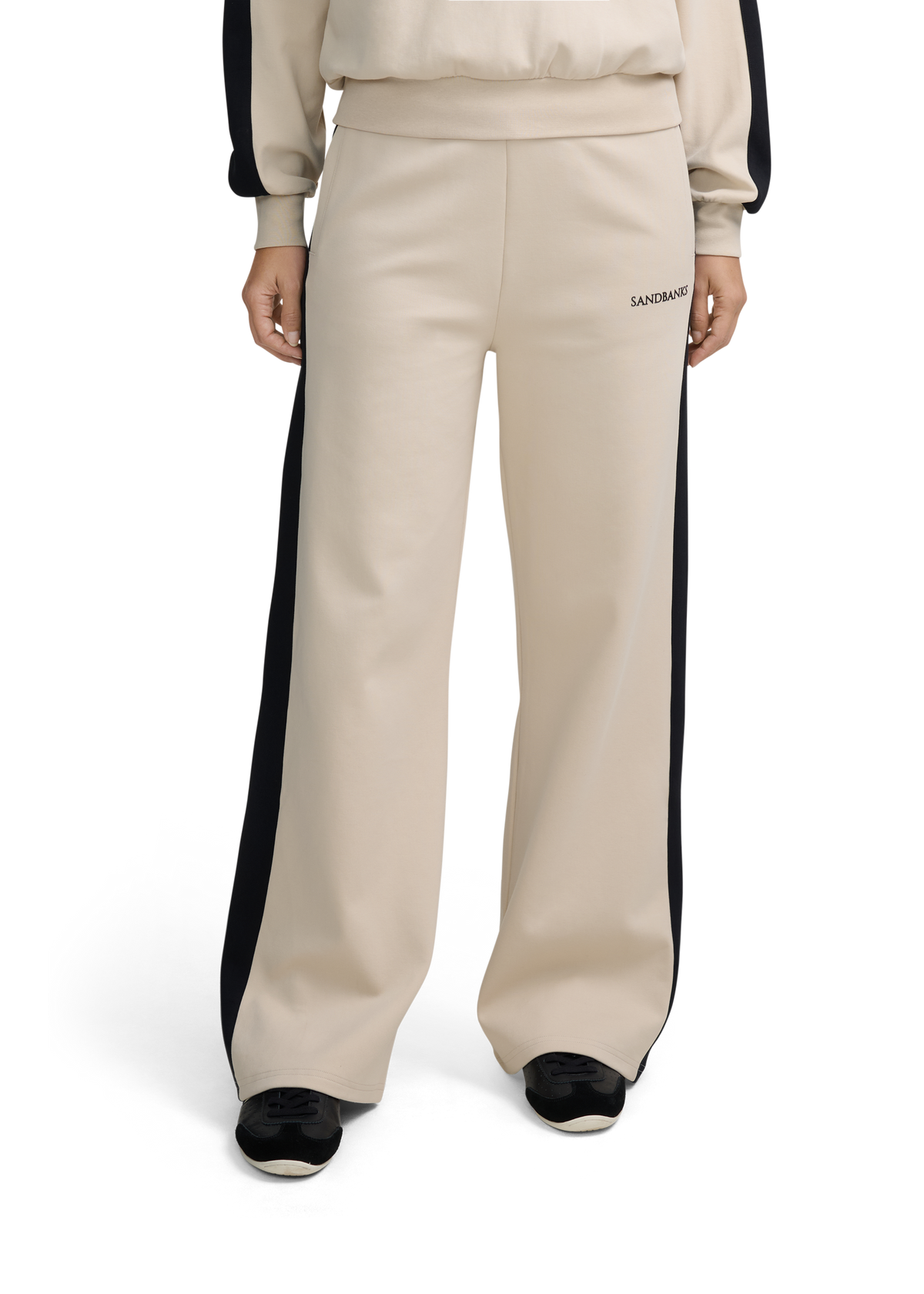 Contrast Stripe Wide-Leg Joggers - Stone