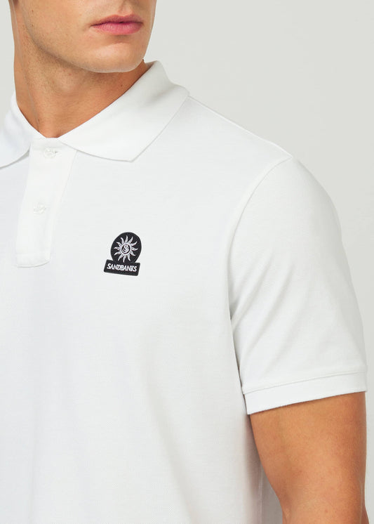 Sandbanks Badge Logo Pique Polo Shirt - White - Sandbanks