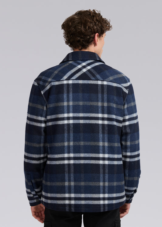 Sandbanks Badbury Check Quilted Wool Blend Overshirt - Navy