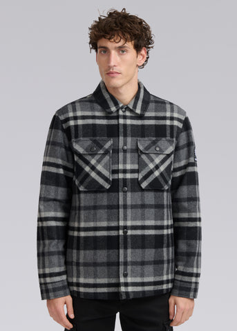 Sandbanks Badbury Check Quilted Wool Blend Overshirt - Charcoal