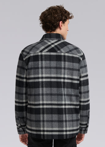 Sandbanks Badbury Check Quilted Wool Blend Overshirt - Charcoal