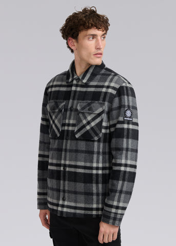 Sandbanks Badbury Check Quilted Wool Blend Overshirt - Charcoal