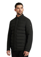 Man wearing a black puffer jacket on a white background