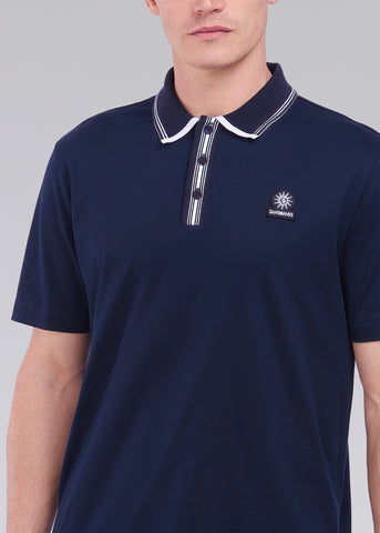 Sandbanks Contrast Stripe Polo Shirt - Navy