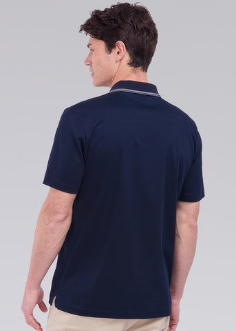 Sandbanks Contrast Stripe Polo Shirt - Navy