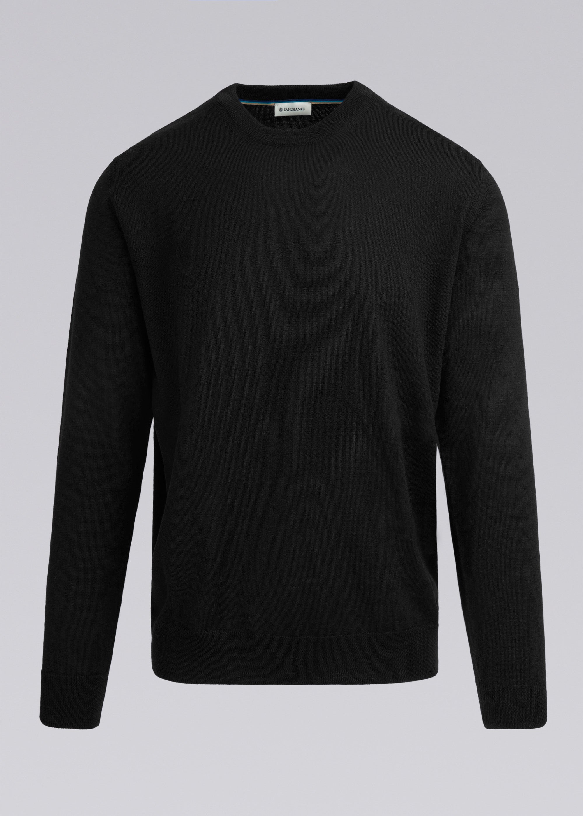 Sandbanks Merino Wool Crew Neck Jumper - Black - Sandbanks