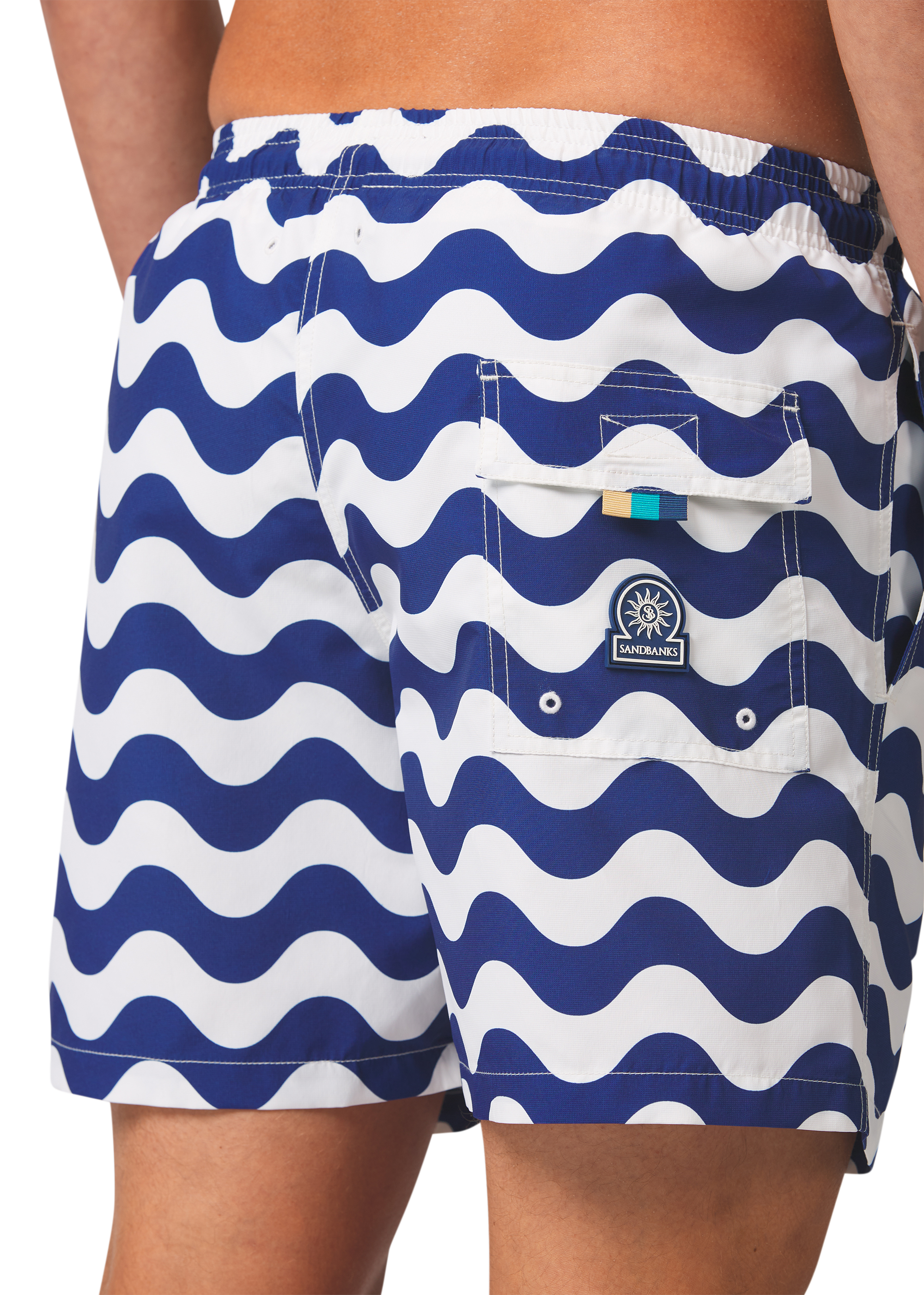 Sandbanks Geometric Wave Swim Shorts - Navy/White - Sandbanks
