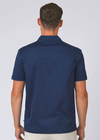 Sandbanks Full Button Interlock Polo Shirt - Navy