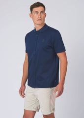 Sandbanks Full Button Interlock Polo Shirt - Navy