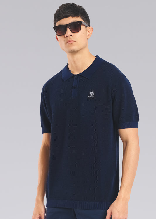 Sandbanks Knitted Polo Shirt - Navy