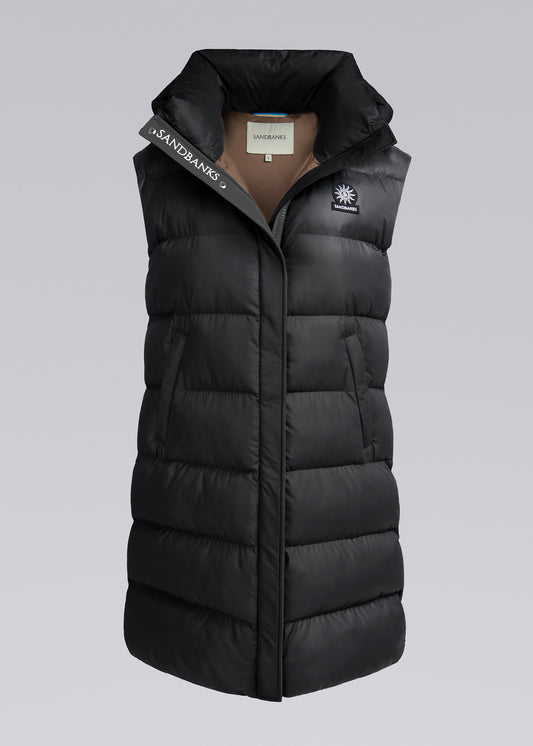 Sandbanks Shell Bay Hooded Long Gilet - Black