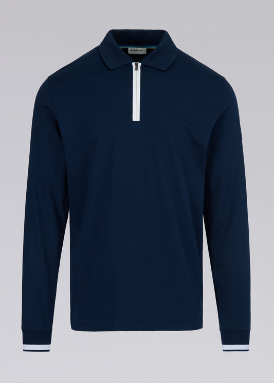 Sandbanks Silicone Zip Long Sleeve Polo Shirt - Navy