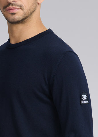 Sandbanks Merino Wool Crew Neck Jumper - Navy