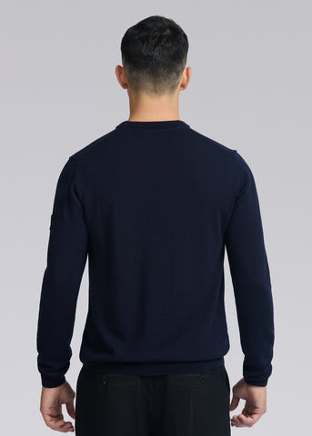 Sandbanks Merino Wool Crew Neck Jumper - Navy