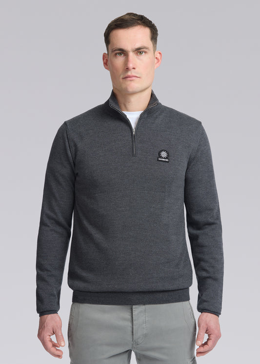 Sandbanks Merino Wool Quarter Zip Knitted Jumper - Anthracite