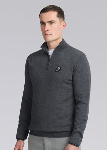 Sandbanks Merino Wool Quarter Zip Knitted Jumper - Anthracite