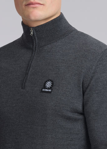 Sandbanks Merino Wool Quarter Zip Knitted Jumper - Anthracite