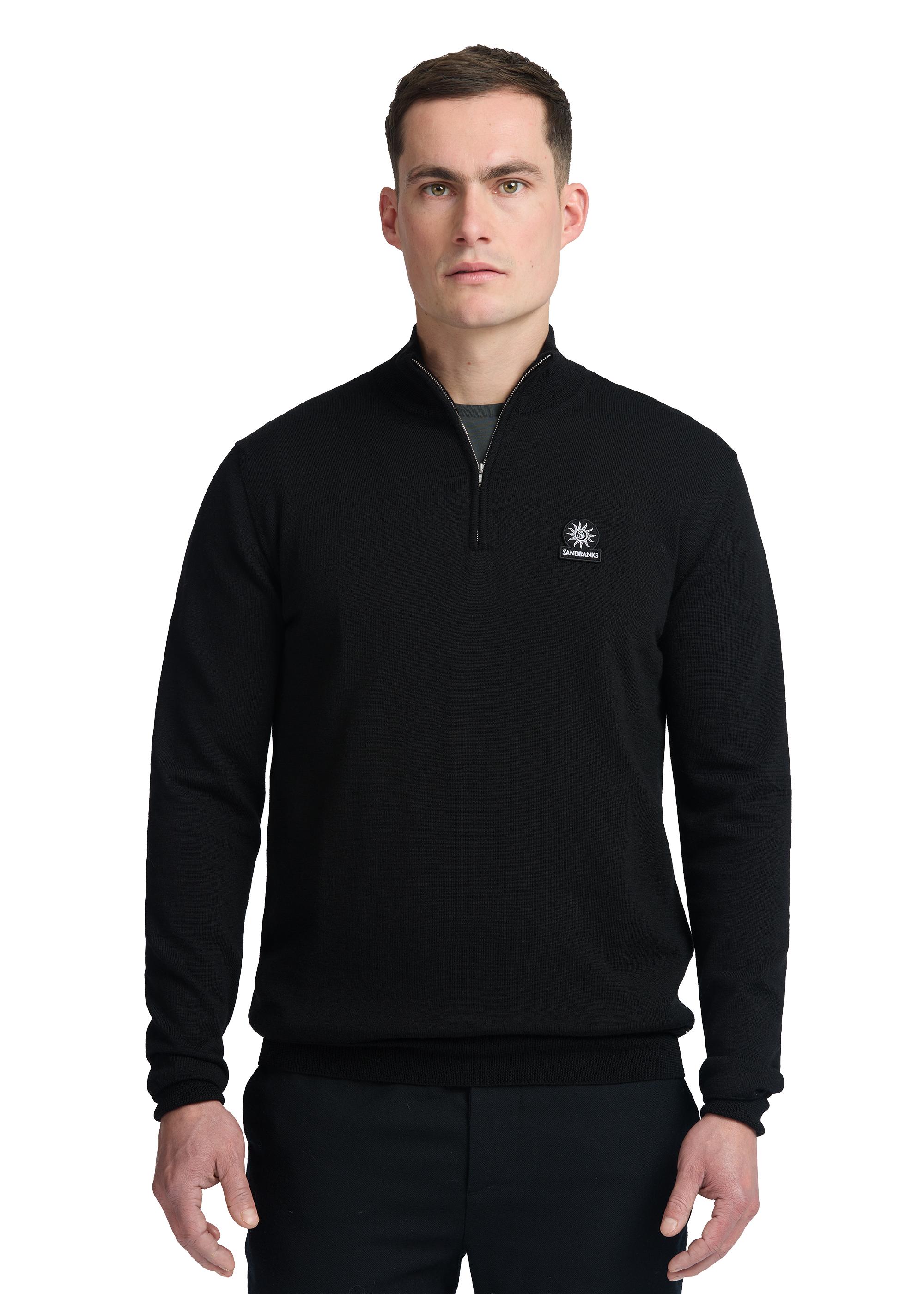 Sandbanks Merino Wool Quarter Zip Jumper - Black