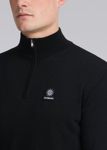 Sandbanks Merino Wool Quarter Zip Jumper - Black