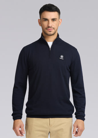 Sandbanks Merino Wool Quarter Zip Jumper - Navy