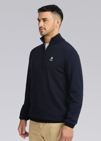 Sandbanks Merino Wool Quarter Zip Jumper - Navy