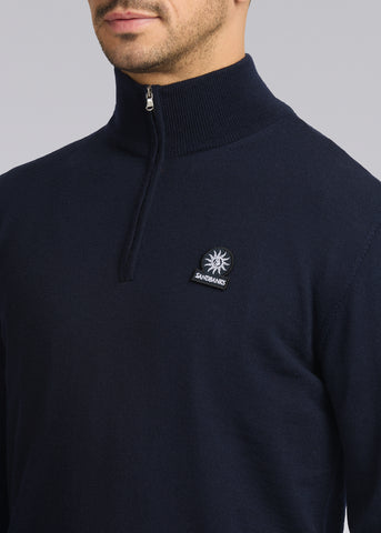 Sandbanks Merino Wool Quarter Zip Jumper - Navy