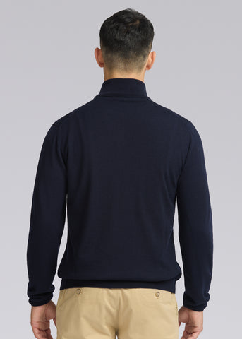 Sandbanks Merino Wool Quarter Zip Jumper - Navy